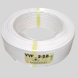 #カラーVVFケーブル 600Vビニル絶縁ビニルシースケーブル平形 2.0mm 2心 100m巻 白 VVF2.0×2C×100mシロ