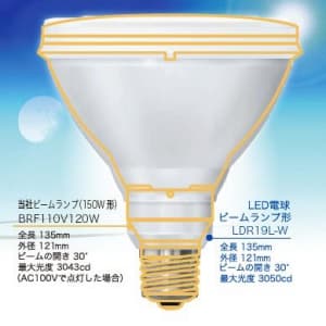 東芝 【生産完了品】屋外使用可能 E-CORE[イー・コア] LED電球 ビームランプ形 150W形相当 電球色 E26口金 東芝 屋外使用可能 LED電球 ビームランプ形 150W形相当 電球色 E26口金 LDR19L-W 画像3