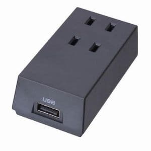 ヤザワ 【生産完了品】AC/USB変換アダプター フロントタップ型 AC:2個口/USB:1ポート 黒 HT300BKUSB