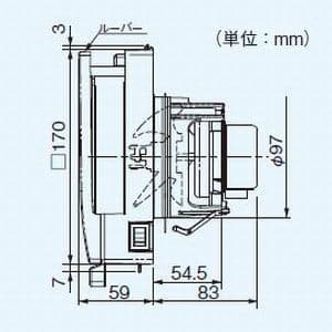 パナソニック 【生産完了品】パイプファン 排気 プロペラファン 壁取付形 手動式シャッター付 小風量形 角形インテリアパネル形 本体スイッチ付 適用パイプ径:φ100mm 速結端子付 パイプファン 排気 プロペラファン 壁取付形 手動式シャッター付 小風量形 角形インテリアパネル形 本体スイッチ付 適用パイプ径:φ100mm 速結端子付 FY-08PDSL7SD 画像3