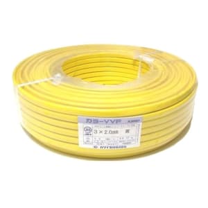 カワイ電線 カラーVVFケーブル 600Vビニル絶縁ビニルシースケーブル 2.0mm 3心 100m巻 黄色 VVF2.0×3C×100mキ