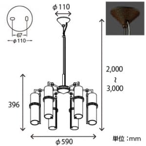 山田照明 【生産完了品】シャンデリア 8〜10畳向け E17クリプトン球(ホワイト)PS60W形×6 シャンデリア 8～10畳向け E17クリプトン球(ホワイト)PS60W形×6 PE-2350 画像2