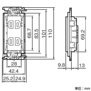 パナソニック 埋込ダブルコンセント 金属取付枠付 15A 125V グレー 埋込ダブルコンセント 金属取付枠付 15A 125V グレー WTF1502HK 画像3