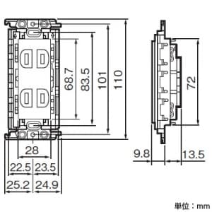 パナソニック 埋込ダブルコンセント 絶縁取付枠付 15A 125V ホワイト 埋込ダブルコンセント 絶縁取付枠付 15A 125V ホワイト WTF15024WK 画像3