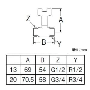 三栄水栓製作所 【販売終了】首長ボールバルブ ハンドルワンタッチ着脱タイプ 呼び:20 首長ボールバルブ ハンドルワンタッチ着脱タイプ 呼び:20 V619-20 画像2