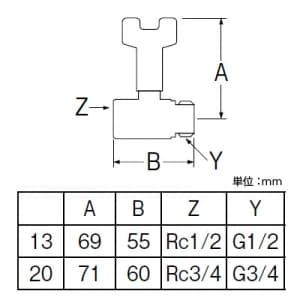 三栄水栓製作所 【販売終了】首長ストレートボールバルブ ハンドルワンタッチ着脱タイプ 呼び:20 首長ストレートボールバルブ ハンドルワンタッチ着脱タイプ 呼び:20 V649-20 画像2