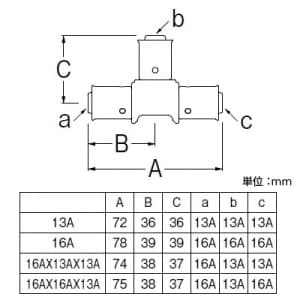 SANEI チーズ カシメタイプ 呼び:16A×16A×13A チーズ カシメタイプ 呼び:16A×16A×13A T660-4-16AX16AX13A 画像2