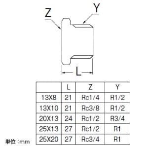 三栄水栓製作所 【販売終了】ステンレスブッシング 呼び25(R1)×13(Rc1/2) SUS304製 ステンレスブッシング 呼び25(R1)×13(Rc1/2) SUS304製 TS750-25X13 画像2