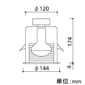 オーデリック 【生産完了品】LEDダウンライト M形 埋込穴φ125 白熱灯60Wクラス レフ球形7.3W 配光角67° 非調光 本体色:ブラック 昼白色タイプ 5000K  OD058035ND 画像2