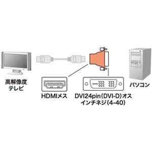 サンワサプライ HDMI変換アダプタ HDMIメス-DVI24pin(DVI-D)オス HDMI変換アダプタ HDMIメス-DVI24pin(DVI-D)オス AD-HD02 画像3