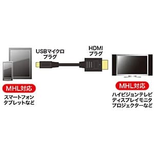 サンワサプライ 【生産完了品】MHLケーブル USBマイクロプラグ-HDMIプラグ 4K映像出力対応 1m MHLケーブル USBマイクロプラグ-HDMIプラグ 4K映像出力対応 1m KM-MHL10 画像2