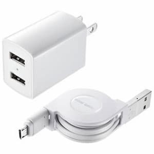 サンワサプライ 【生産完了品】microUSB巻取りケーブル付USB充電器 合計2.1A USB2ポート ホワイト ACA-IP37W