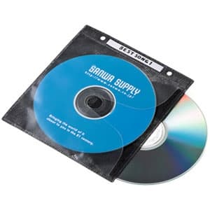 サンワサプライ DVD・CD不織布ケース 2穴付きタイプ 2枚収納 インデックスカード付 ブラック 100枚セット FCD-FR100BKN