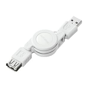 サンワサプライ 【生産完了品】USB2.0モバイルケーブル 巻き取りタイプ Aコネクタオス-Aコネクタメス 0.1〜0.8m ホワイト KU-M08ENW