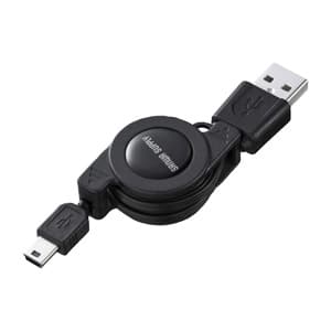 サンワサプライ 【生産完了品】USB2.0モバイルケーブル 巻き取りタイプ USB Aコネクタオス-ミニUSB Bコネクタオス 0.1〜0.8m ブラック KU-M08MB5BK