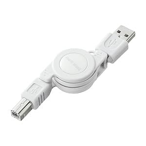 サンワサプライ 【生産完了品】USB2.0モバイルケーブル 巻き取りタイプ Aコネクタオス-Bコネクタオス 0.1〜0.8m ホワイト KU-M08W