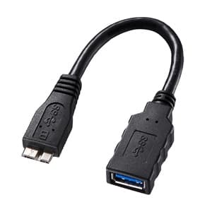 サンワサプライ 【生産完了品】USB3.0ホスト変換アダプタケーブル MicroBオス-Aメス 10cm ブラック AD-USB27