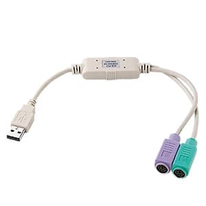 サンワサプライ 【生産完了品】USB-PS/2コンバータケーブル USB-PS/2×2 長さ約24cm USB-CVPS2