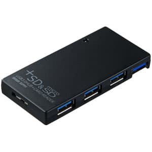 サンワサプライ 【生産完了品】USB3.0ハブ 3ポート SDカードリーダー付 2種類ケーブル付 ブラック USB-HCS315BK