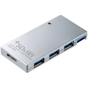 サンワサプライ 【生産完了品】USB3.0ハブ 3ポート SDカードリーダー付 2種類ケーブル付 シルバー USB-HCS315SV