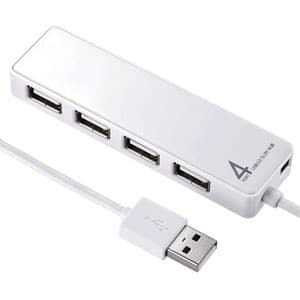 サンワサプライ 【生産完了品】USB2.0ハブ 4ポート HDD接続対応 面ファスナー付 ホワイト USB-HTV410WN