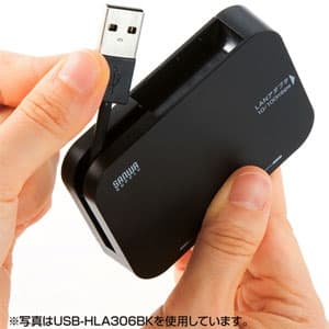 サンワサプライ 【生産完了品】USB2.0ハブ 3ポート LANアダプター内蔵 ブラック USB2.0ハブ 3ポート LANアダプター内蔵 ブラック USB-HLA306BK 画像2