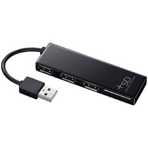 サンワサプライ 【生産完了品】USB2.0ハブ 3ポート SDカードリーダー付 ブラック USB-HCS307BK