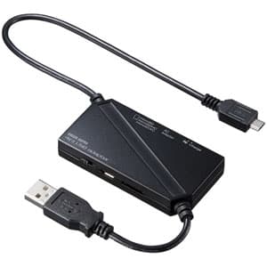 サンワサプライ 【生産完了品】USB2.0カードリーダー 充電機能・ハブ付 1スロット 2USBポート ブラック ADR-ML20CBK