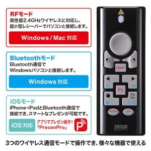 サンワサプライ 【生産完了品】プレゼンテーションマウス Bluetooth4.0・2.4GHzワイヤレス両対応 中型サイズ マウス操作機能付 プレゼンテーションマウス Bluetooth4.0・2.4GHzワイヤレス両対応 中型サイズ マウス操作機能付 MA-WPR10BK 画像5