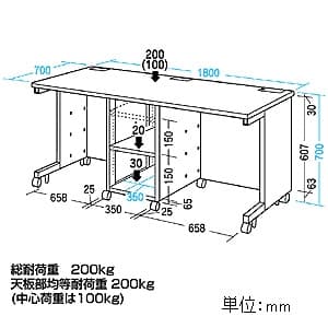 サンワサプライ 【生産完了品】CAIデスク W1800×D700mm 総耐荷重200kg ケーブル収納パネル付 CAIデスク W1800×D700mm 総耐荷重200kg ケーブル収納パネル付 CAI-ST187CP 画像3