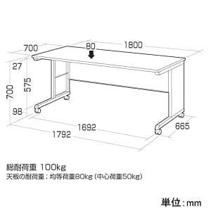 サンワサプライ 【生産完了品】シンプルデスク 1〜2人用 W1800mm 大型ケーブルトレー(2個)付 シンプルデスク 1〜2人用 W1800mm 大型ケーブルトレー(2個)付 SH-FK1870 画像2