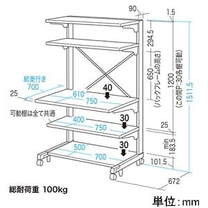 サンワサプライ 【生産完了品】マルチメディアラック W750×D700×H1511.5mm 天板・棚板高さ可変タイプ 総耐荷重100kg マルチメディアラック W750×D700×H1511.5mm 天板・棚板高さ可変タイプ 総耐荷重100kg RAC-261N 画像3