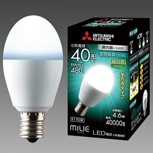 三菱 LED電球 《MILIE ミライエ》 全方向タイプ 小形電球形 40W形相当 全光束480lm 昼白色 調光器対応タイプ E17口金 LDA5N-G-E17/40/D/S
