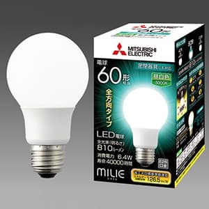 三菱 LED電球 《MILIE ミライエ》 全方向タイプ 一般電球形 60W形相当 全光束810lm 昼白色 E26口金 LDA6N-G/60/S-A