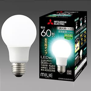 三菱 LED電球 《MILIE ミライエ》 全方向タイプ 一般電球形 60W形相当 全光束900lm 昼白色 調光器対応タイプ E26口金 LDA8N-G/60/D/S-A