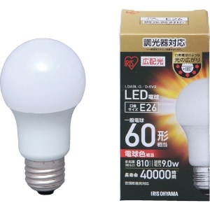 アイリスオーヤマ 【販売終了】LED電球 一般電球形 広配光タイプ 一般電球60形相当 電球色 E26口金 調光器対応 LDA9L-G/D-6V2