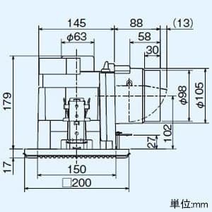 三菱 【生産完了品】ダクト用換気扇 角形格子グリル 天井埋込形 丸穴据付タイプ サニタリー用 低騒音形 接続パイプφ100mm 埋込寸法φ170mm ダクト用換気扇 角形格子グリル 天井埋込形 丸穴据付タイプ サニタリー用 低騒音形 接続パイプφ100mm 埋込寸法φ170mm VD-08ZCC5-C 画像2