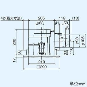 三菱 【生産完了品】ダクト用換気扇 角形格子グリル 天井埋込形 丸穴据付タイプ サニタリー用 低騒音形 接続パイプφ100mm 埋込寸法φ250mm ダクト用換気扇 角形格子グリル 天井埋込形 丸穴据付タイプ サニタリー用 低騒音形 接続パイプφ100mm 埋込寸法φ250mm VD-13ZCC5-C 画像2