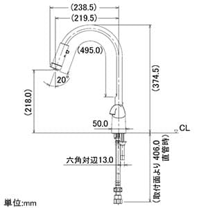 カクダイ 【販売終了】シングルレバー混合栓 《ASURA》 節湯型 ブレードホースタイプ 取付穴径35〜38mm 吐水口高さ218mm 逆流防止機能・シャワー付 シングルレバー混合栓 《ASURA》 節湯型 ブレードホースタイプ 取付穴径35〜38mm 吐水口高さ218mm 逆流防止機能・シャワー付 117-121 画像3