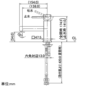 カクダイ 【生産完了品】シングルレバー混合栓 《RASATO》 洗面用 ブレードホースタイプ 一般地・寒冷地共用 取付穴径35mm 吐水口高さ54mm シングルレバー混合栓 《RASATO》 洗面用 ブレードホースタイプ 一般地・寒冷地共用 取付穴径35mm 吐水口高さ54mm 183-147 画像2