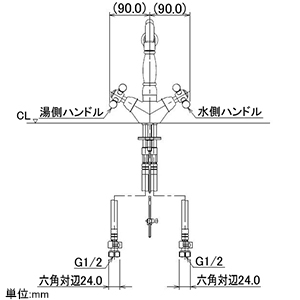 カクダイ 【生産完了品】2ハンドル混合栓 《ANTIRA》 洗面用 1ホール・ブレードホースタイプ 取付穴径35mm 吐水口高さ153.5mm 90°開閉ハンドル機能・引棒付 2ハンドル混合栓 《ANTIRA》 洗面用 1ホール・ブレードホースタイプ 取付穴径35mm 吐水口高さ153.5mm 90°開閉ハンドル機能・引棒付 150-433 画像3