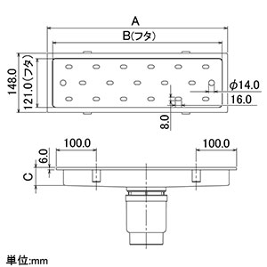 カクダイ 【販売終了】浴室用排水ユニット 150mm角タイル用 呼び50・75VU管兼用 呼び600 締金具付 浴室用排水ユニット 150mm角タイル用 呼び50・75VU管兼用 呼び600 締金具付 4288-600 画像3