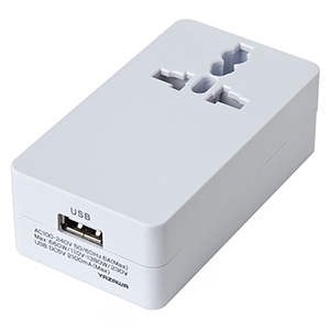 海外用マルチ変換プラグ 2個口+USB1ポート A・C・O・BF・SEタイプ対応 USB出力2A ホワイト HPM42AWHECO