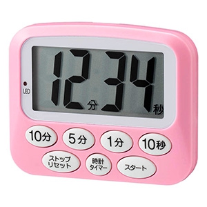電材堂 【生産完了品】光るデジタルタイマー 設定最小単位10秒 時計機能付 ピンク T42PKECO