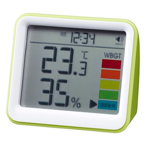 電材堂 【生産完了品】時計付置き型デジタル温湿度計 警告アラーム機能付 グリーン DO03GRECO