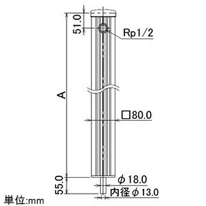 カクダイ 【販売終了】水栓柱 80角・下給水タイプ 長さ1205mm ミカゲ 水栓柱 80角・下給水タイプ 長さ1205mm ミカゲ 624-077 画像2