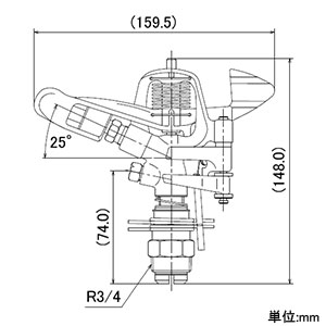 カクダイ 【販売終了】スプリンクラー 二連双孔式 全回転・部分回転兼用 取付ネジR3/4 ノズル口径4.7×2.3mm 拡散ピン付 スプリンクラー 二連双孔式 全回転・部分回転兼用 取付ネジR3/4 ノズル口径4.7×2.3mm 拡散ピン付 5477-20 画像2