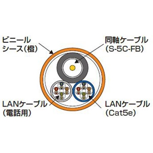 Abaniact 複合ケーブル Cat5eタイプ LAN・TEL・TV 長さ25m 複合ケーブル Cat5eタイプ LAN・TEL・TV 長さ25m AW-250W-VTL 画像2