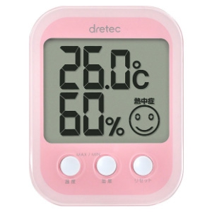 ドリテック 【生産完了品】デジタル温湿度計 《オプシスプラス》 熱中症・インフルエンザ警告付 ピンク O-251PK