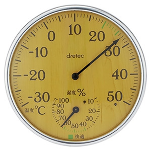 ドリテック 【生産完了品】アナログ温湿度計 快適温度・湿度範囲目盛付 スタンド付 ナチュラルウッド 電池不要 O-319NW